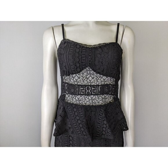Marciano Guess Women's Dress Size 42 Black Lace Midi Sheath Peplum - Picture 5 of 16